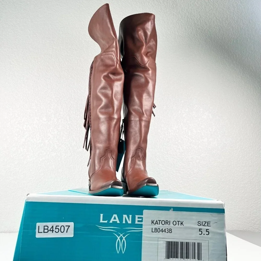 Lane KATORI Over the Knee Womens Cowboy Boots 5.5 Brown Western Cowgirl Fringe